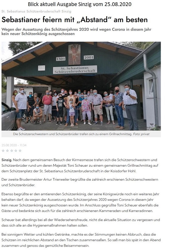 Blickaktuell Ausgabe Sinzig v. 25.08.2020